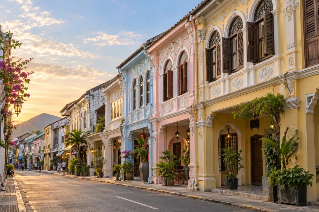 อาคารสถาปัตยกรรมชิโนโปรตุกีสในย่านเมืองเก่าภูเก็ต